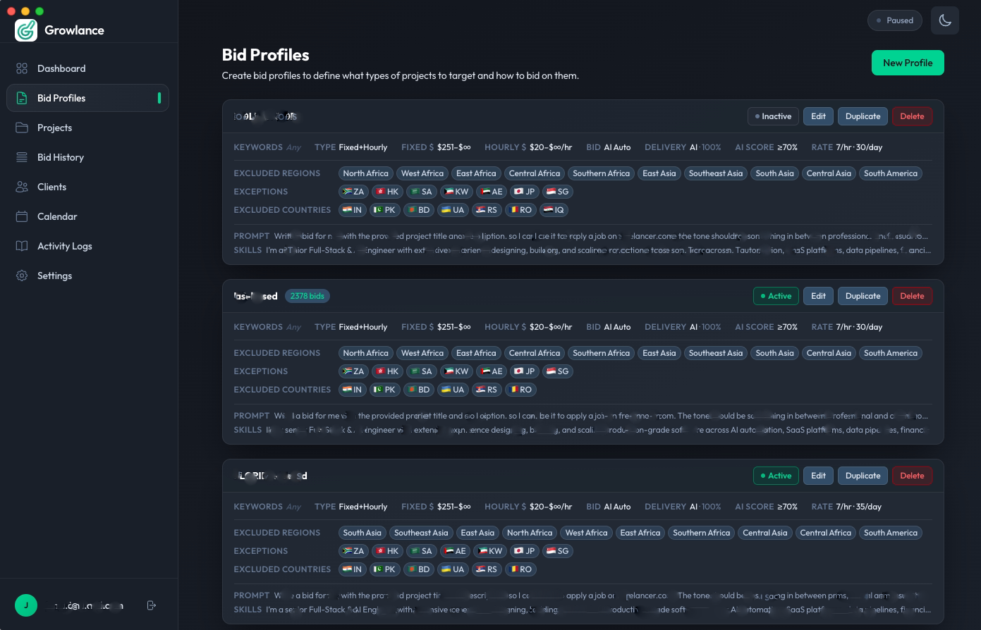 Growlance — Bid Profiles